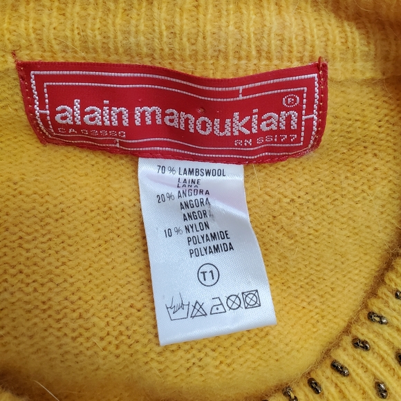 Alain Manoukian Yellow Cardigan with Bronze Beaded Embellishment Size S/M - Picture 8 of 8